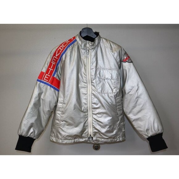 Vintage 90s Corvette Bomber Jacket Women’s S Silver Comda Sportswear Satin - Picture 1 of 11